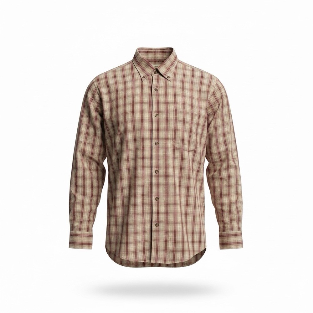 Cabela's Sanded Men's Size Medium Long Sleeve‎ Button Up Shirt Stone Ember Plaid